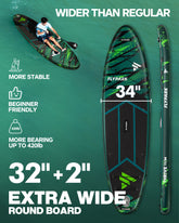 11'x34''x6''Inflatable Stand Up Paddle Boards, Extra Wide SUP Paddleboard Inflatable, Yoga Stand Up Paddle Board, 116L Backpack, 15 D-Rings, Shoulder Strap, Removeable Fins, 2-Action Pump